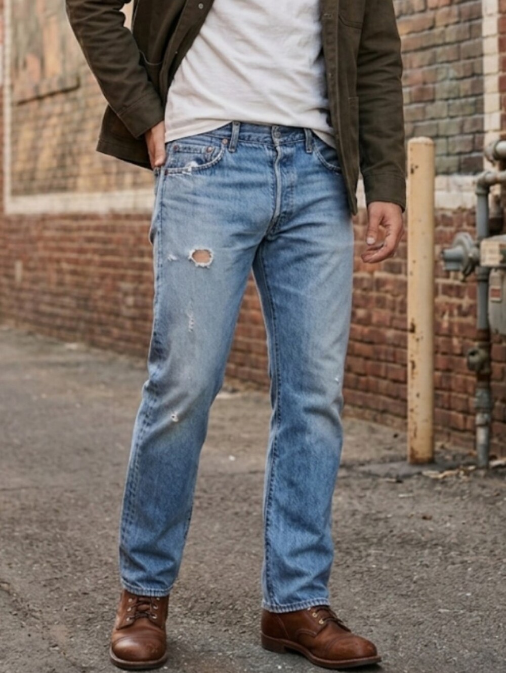 Levi's 501 Original Fit Jeans W36 L34 Light Wash Distressed Button Fly